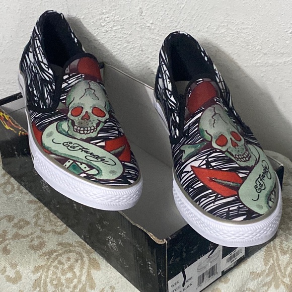 Ed Hardy Snake Button up Shirt Size XXL &🟢skull cap+slip-in’s Sz13 - Picture 4 of 17